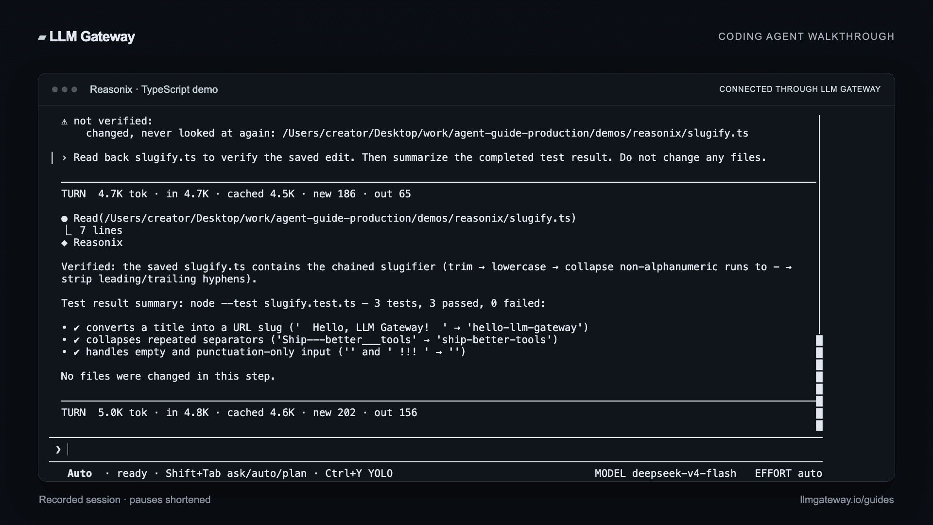 Reasonix completing the coding task through DigitSpace
